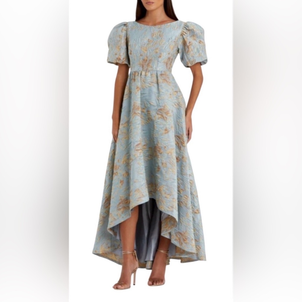 NWT Mac Duggal 11608 Brocade Puff Sleeve High Low Gown Size 10 $798